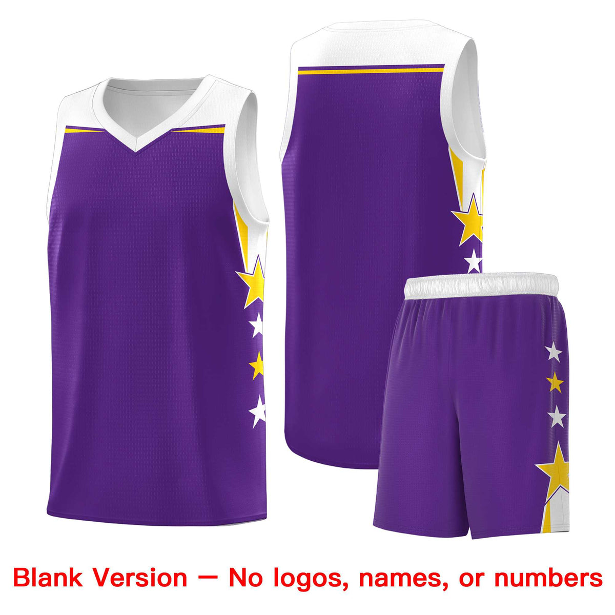 Custom Youth Basketball Uniform Purple White Two Tone Side Star Add Name Number & Logo
