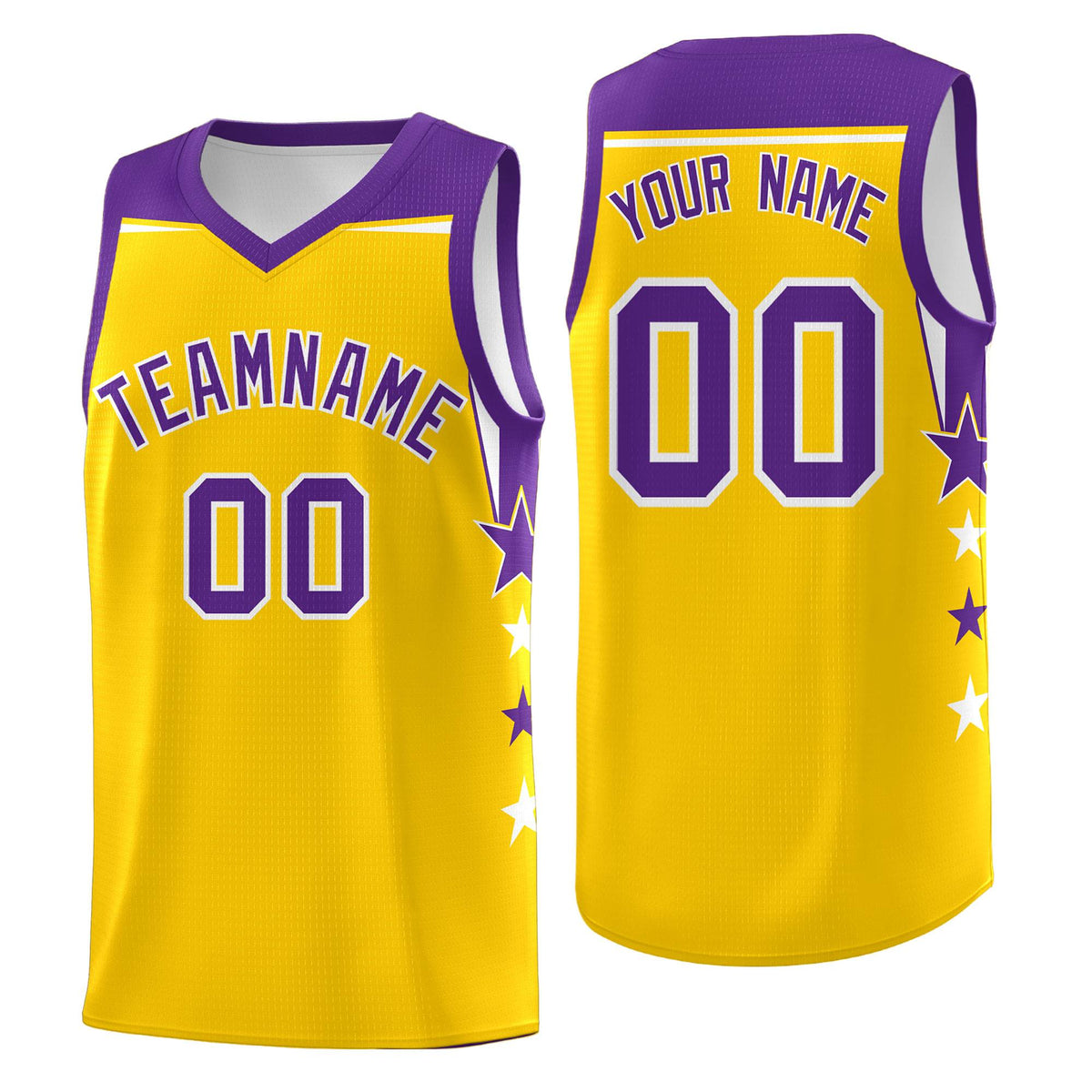 Custom Youth Basketball Uniform Gold Purple Two Tone Side Star Personalized Team Jersey