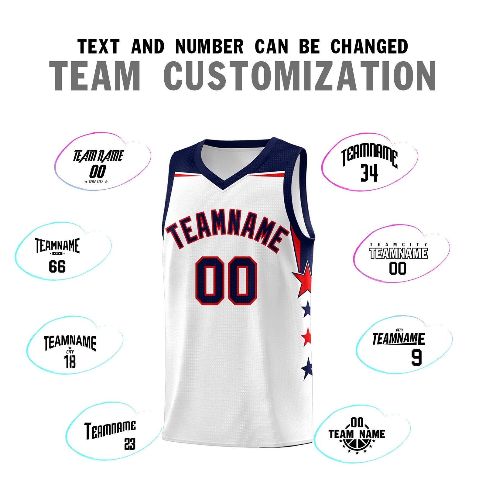 Custom Youth Basketball Uniform White Navy Two Tone Side Star Color Block Team Jersey