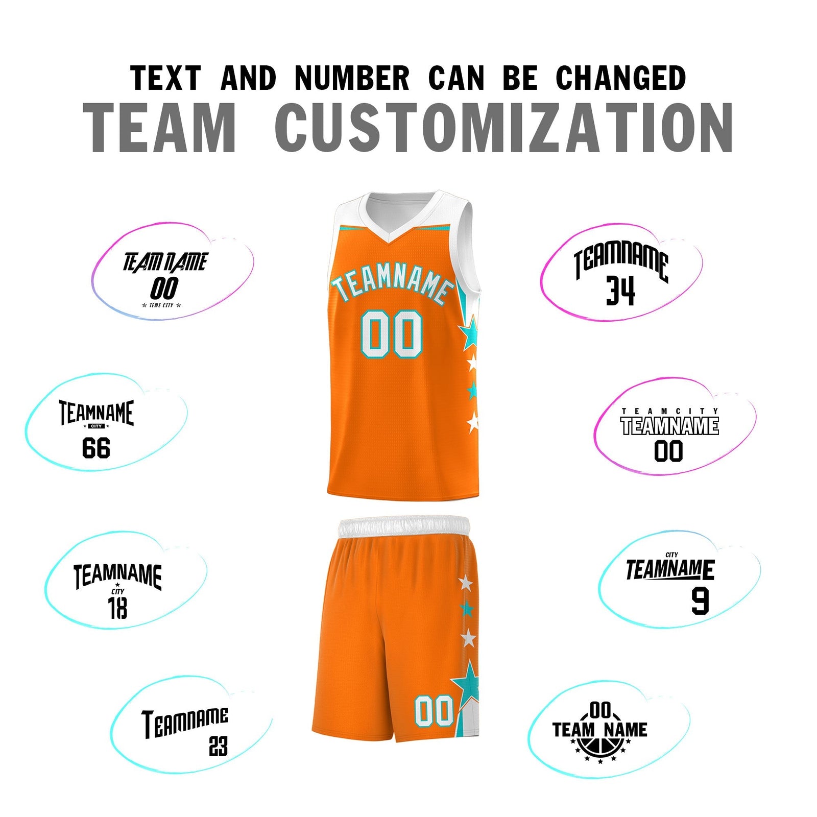 Custom Youth Basketball Uniform Orange White Two Tone Side Star Add Name Number & Logo