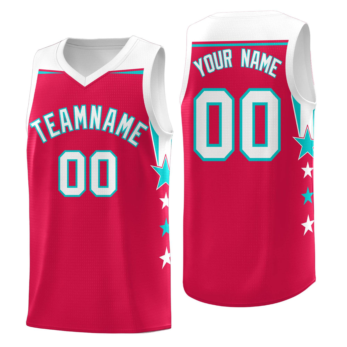 Custom Youth Basketball Uniform Red White Two Tone Side Star Add Name Number & Logo