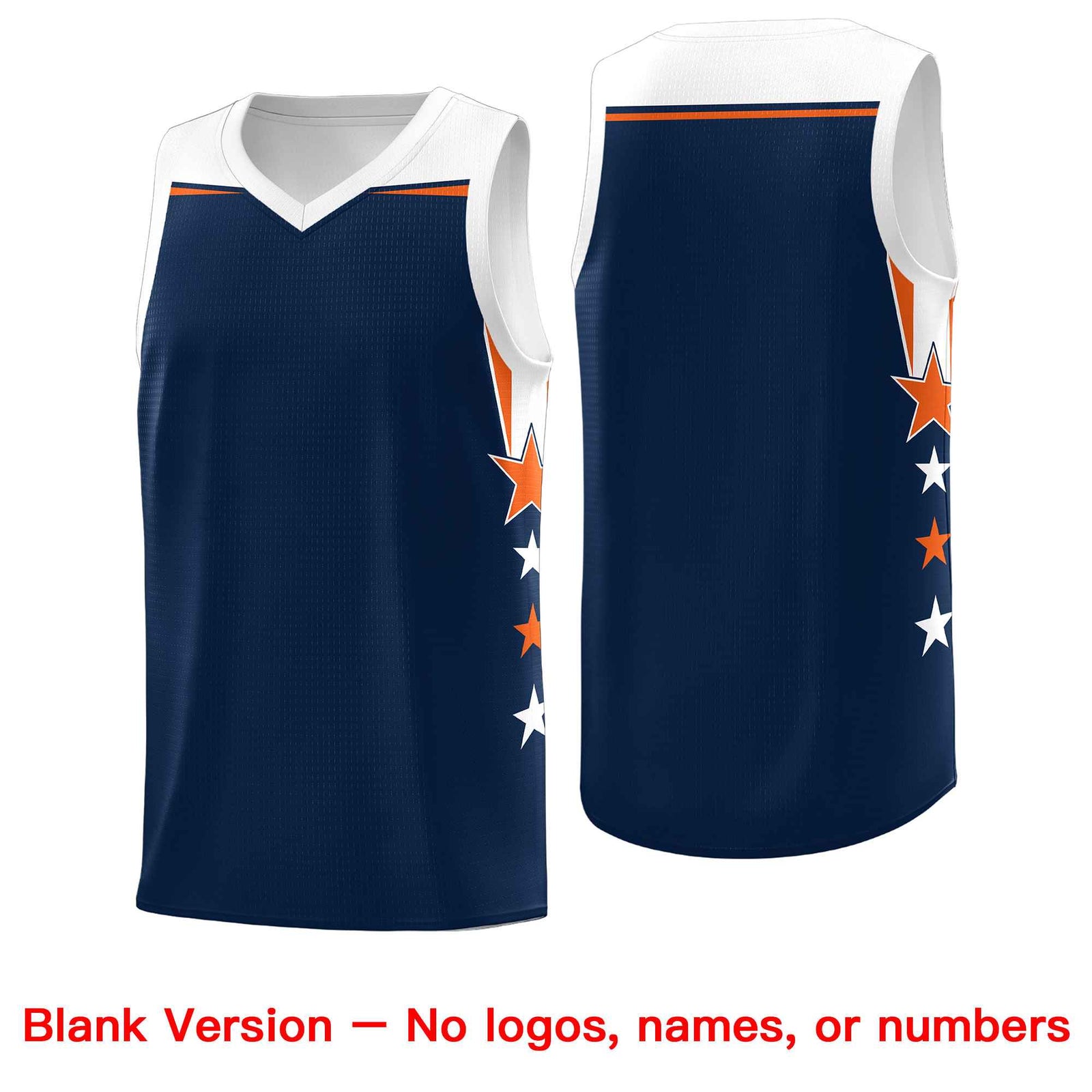 Custom Youth Basketball Uniform Navy White Two Tone Side Star Add Name Number & Logo