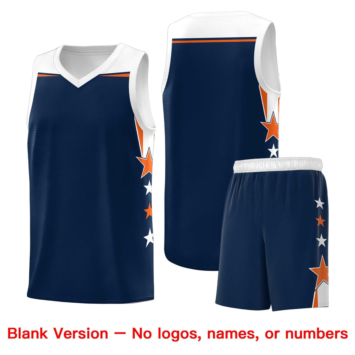 Custom Youth Basketball Uniform Navy White Two Tone Side Star Add Name Number & Logo