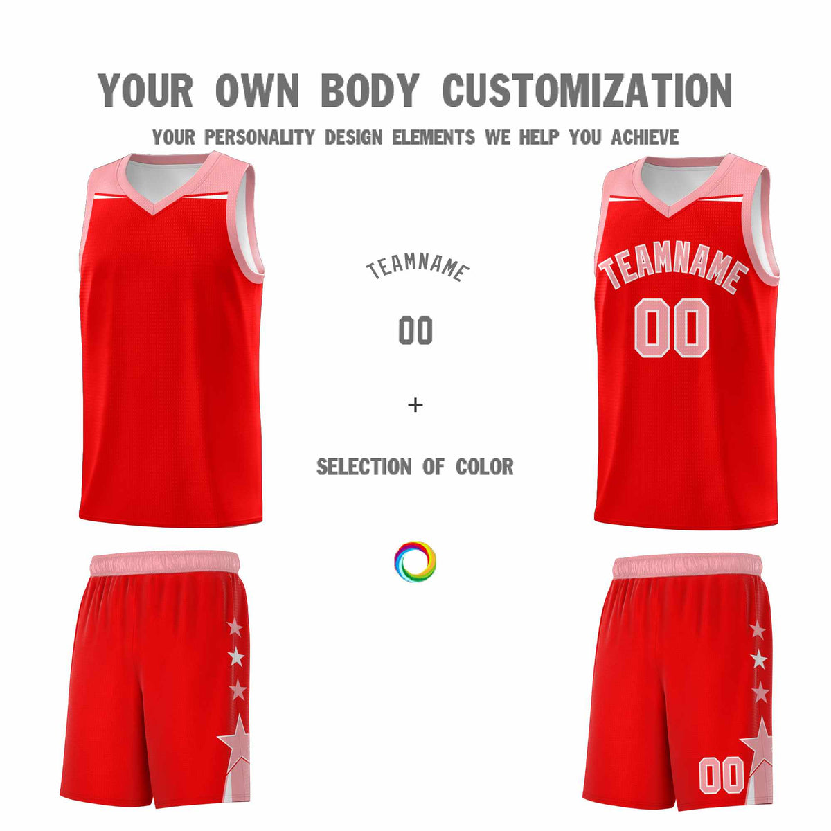 Custom Youth Basketball Uniform Light Red Light Pink Two Tone Side Star Personalized Team Jersey