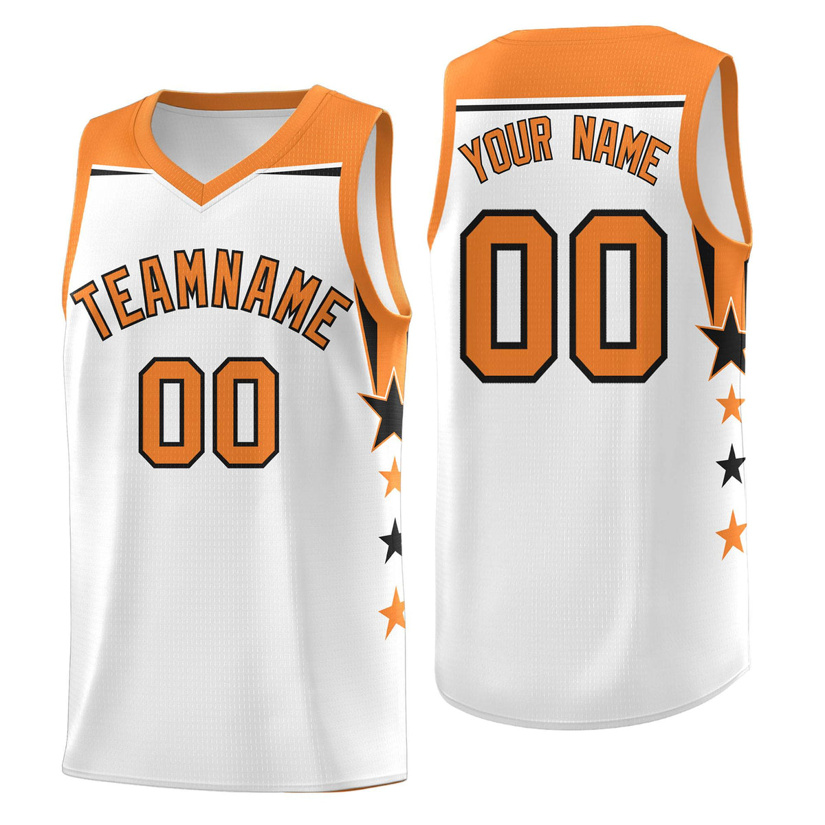 Custom Youth Basketball Uniform White Gold Orange Two Tone Side Star Color Block Team Jersey