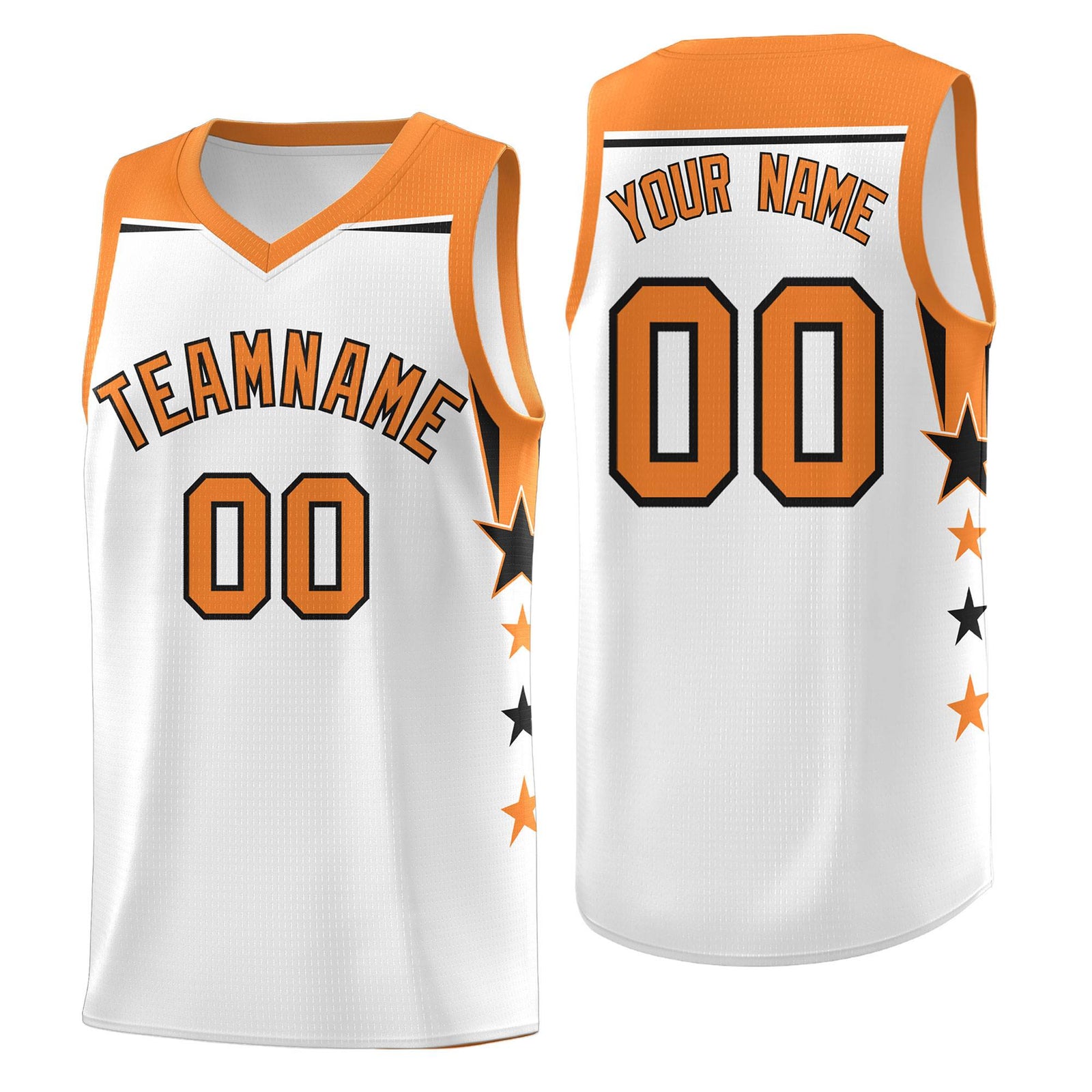 Custom Youth Basketball Uniform White Gold Orange Two Tone Side Star Color Block Team Jersey