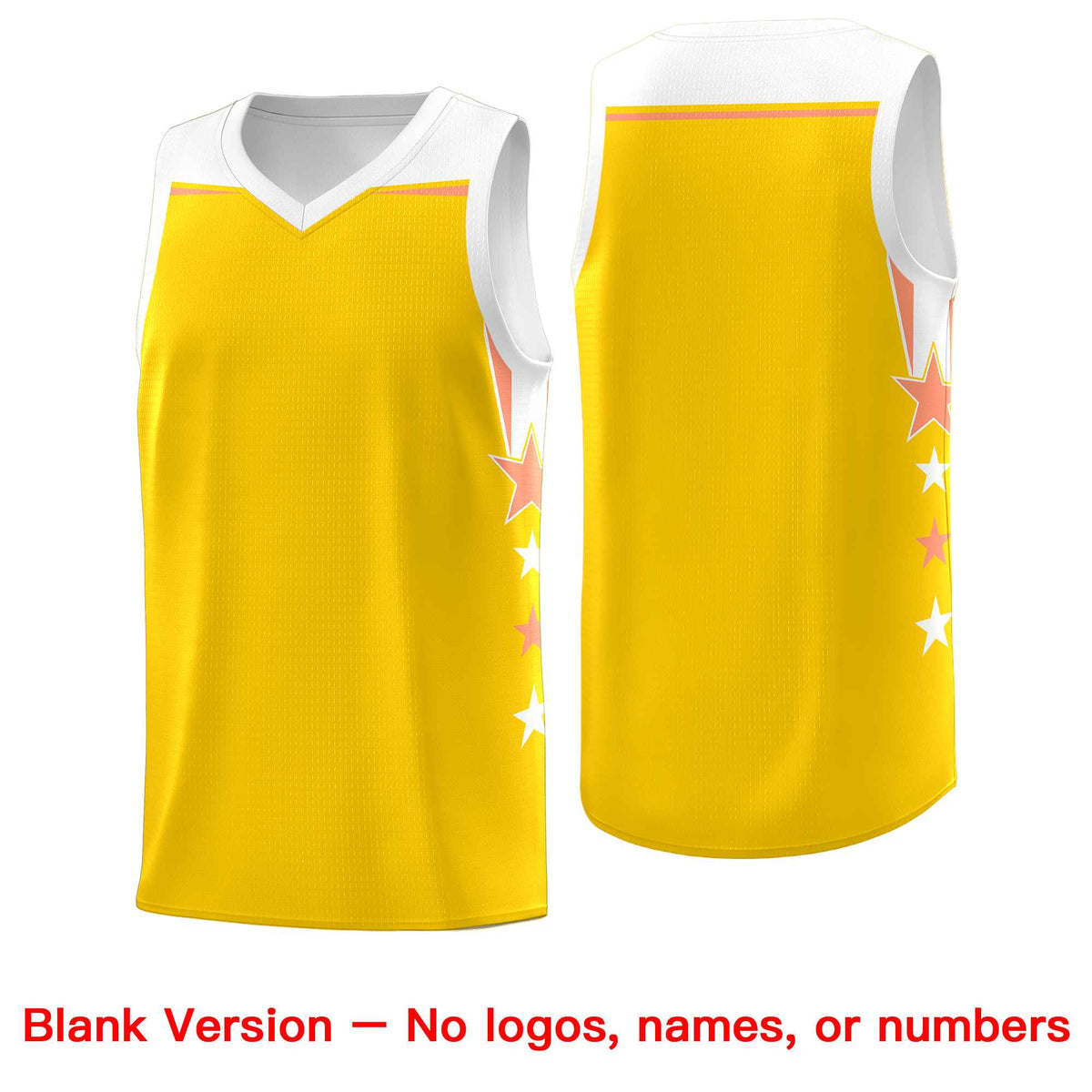 Custom Youth Basketball Uniform Gold White Two Tone Side Star Color Block Team Jersey