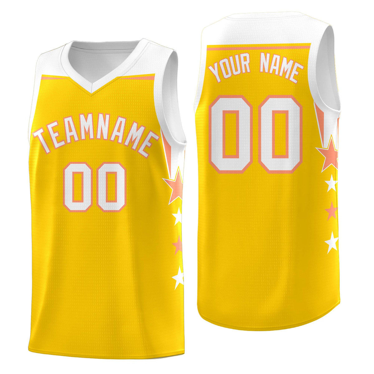 Custom Youth Basketball Uniform Gold White Two Tone Side Star Color Block Team Jersey