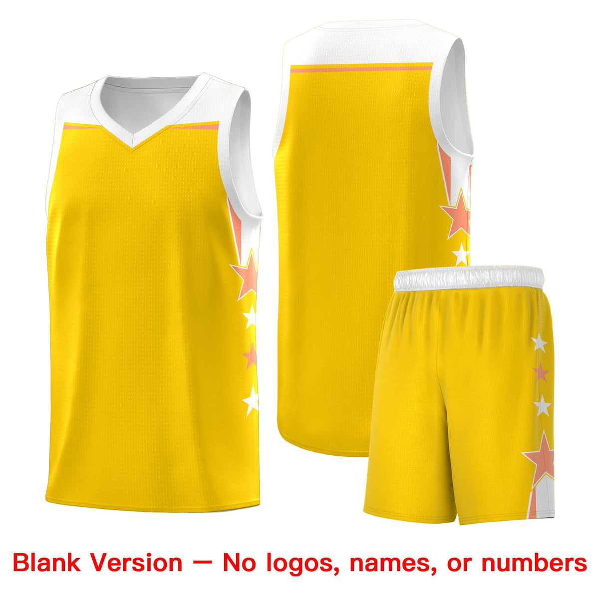 Custom Youth Basketball Uniform Gold White Two Tone Side Star Color Block Team Jersey