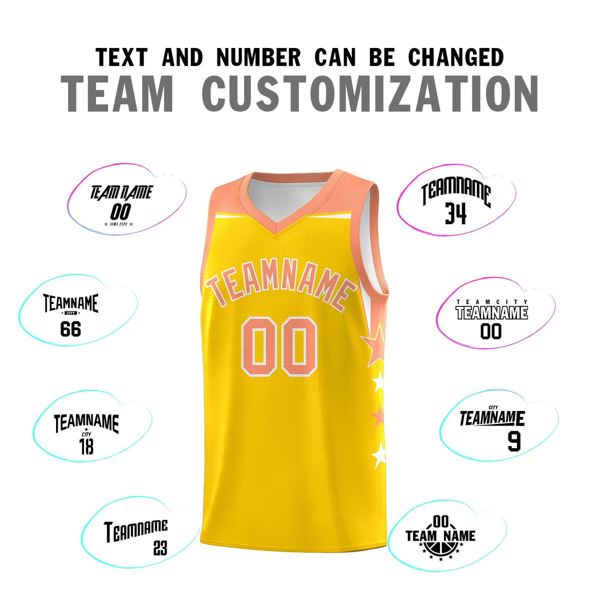 Custom Youth Basketball Uniform Gold Light Orange Two Tone Side Star Color Block Team Jersey