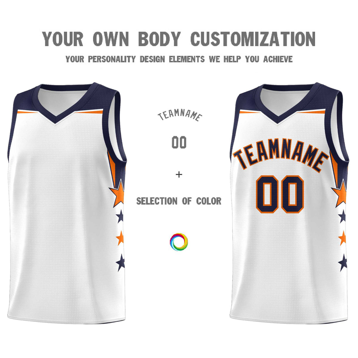 Custom Youth Basketball Uniform White Navy Two Tone Side Star Add Name Number & Logo