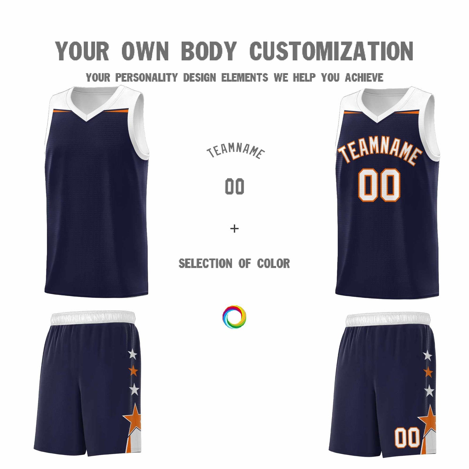 Custom Youth Basketball Uniform Navy White Two Tone Side Star Personalized Team Jersey