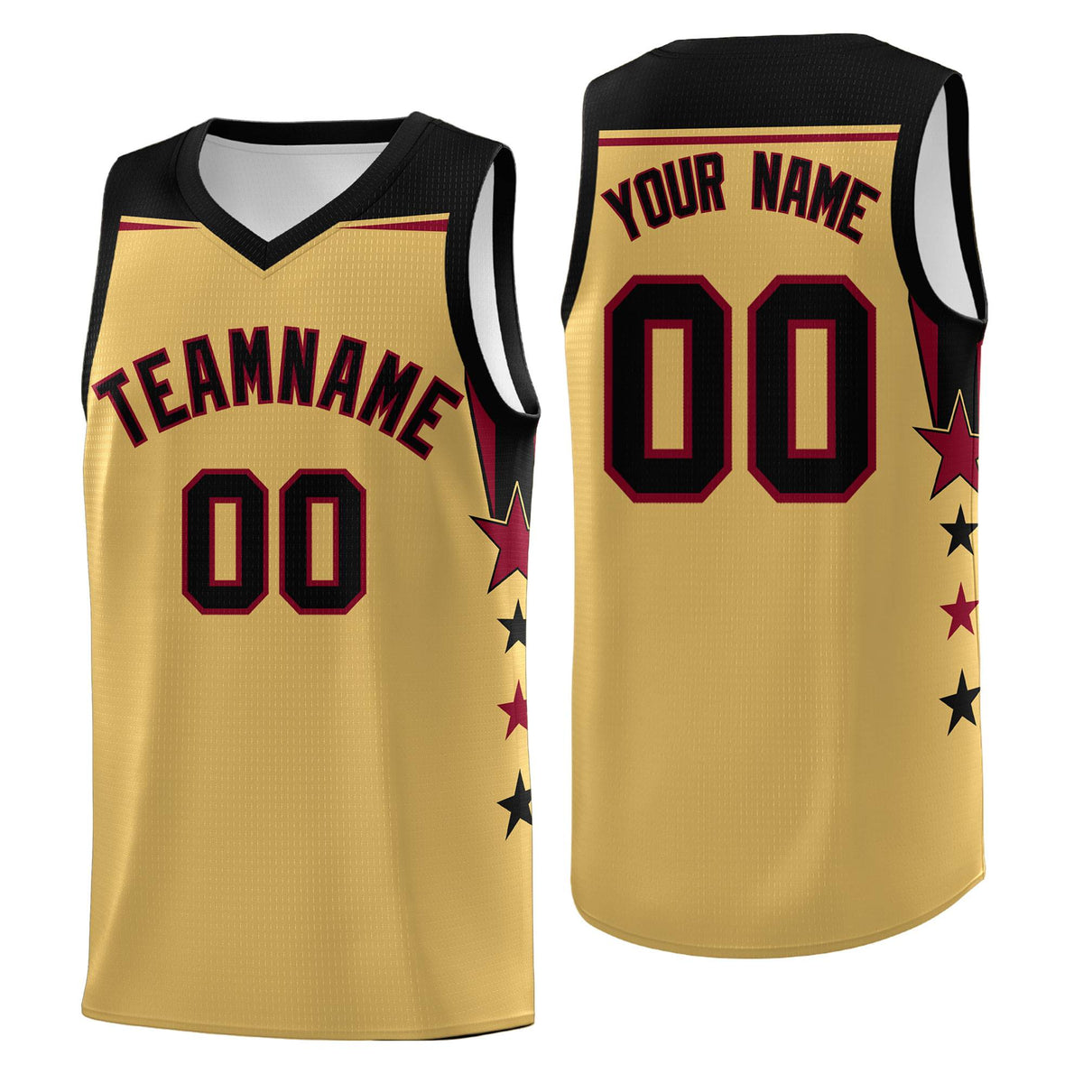 Custom Youth Basketball Uniform Old Gold Black Two Tone Side Star Personalized Team Jersey