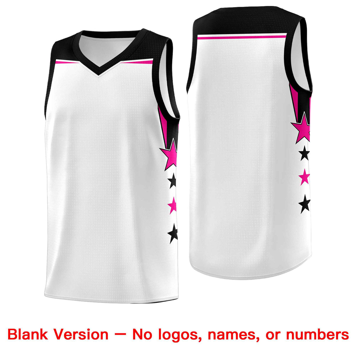 Custom Youth Basketball Uniform White Black Two Tone Side Star Add Name Number & Logo