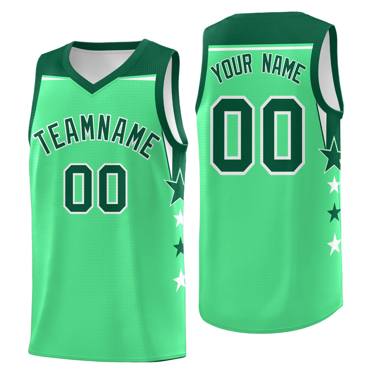 Custom Youth Basketball Uniform Green Kelly Green Two Tone Side Star Color Block Team Jersey