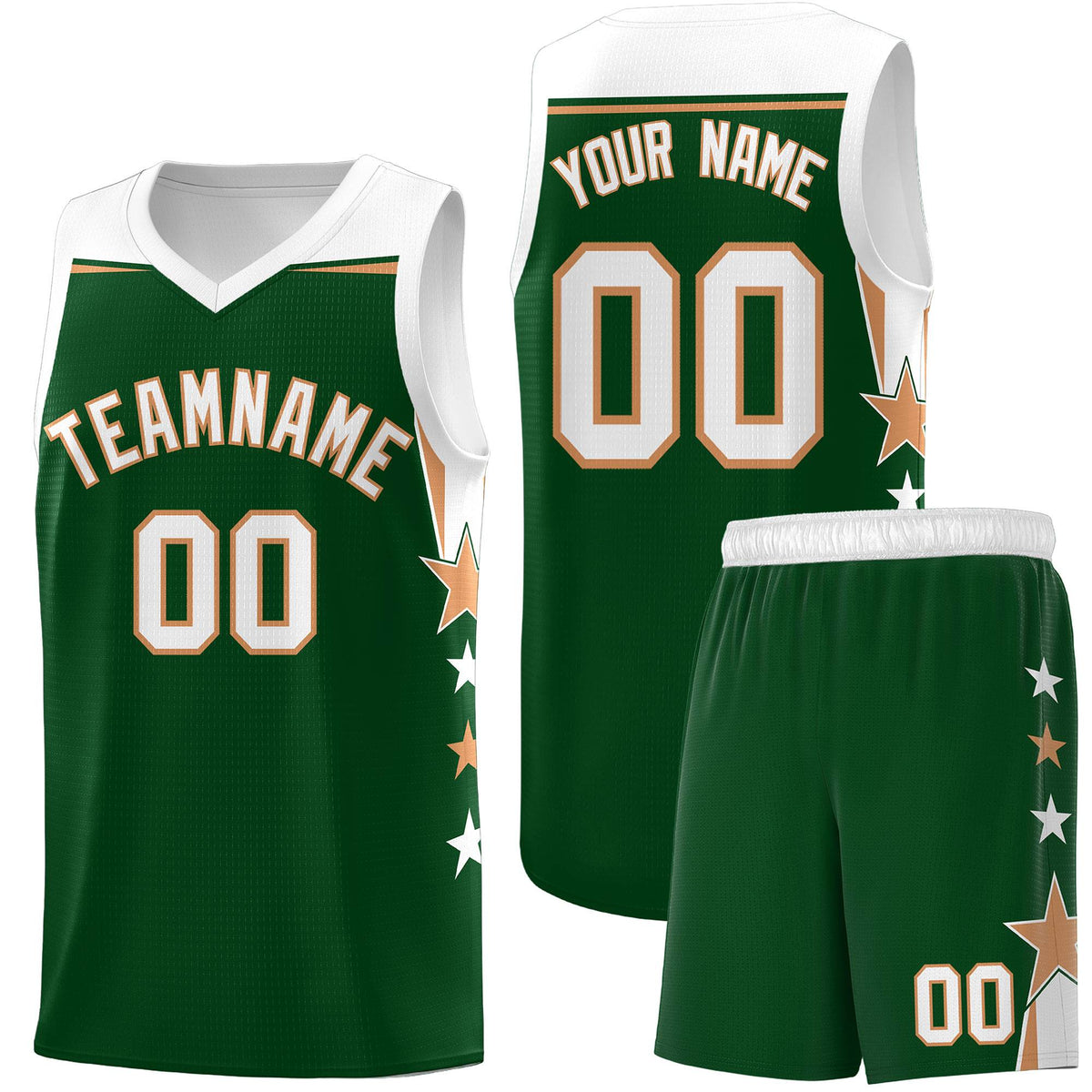 Custom Youth Basketball Uniform Green White Two Tone Side Star Personalized Team Jersey