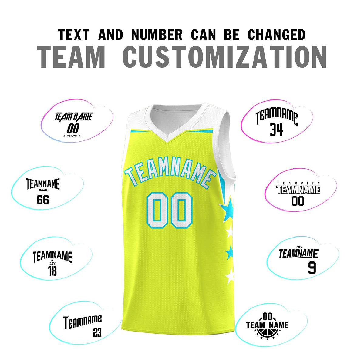 Custom Youth Basketball Uniform Fluorescent Green White Two Tone Side Star Personalized Team Jersey