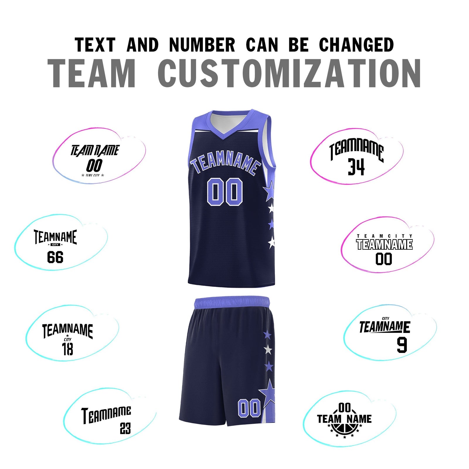 Custom Youth Basketball Uniform Navy Purple Two Tone Side Star Color Block Team Jersey