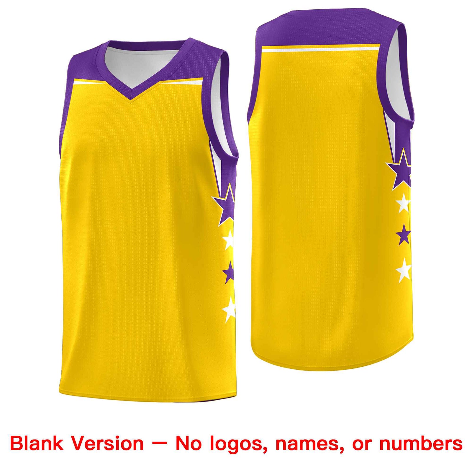 Custom Youth Basketball Uniform Gold Purple Two Tone Side Star Personalized Team Jersey