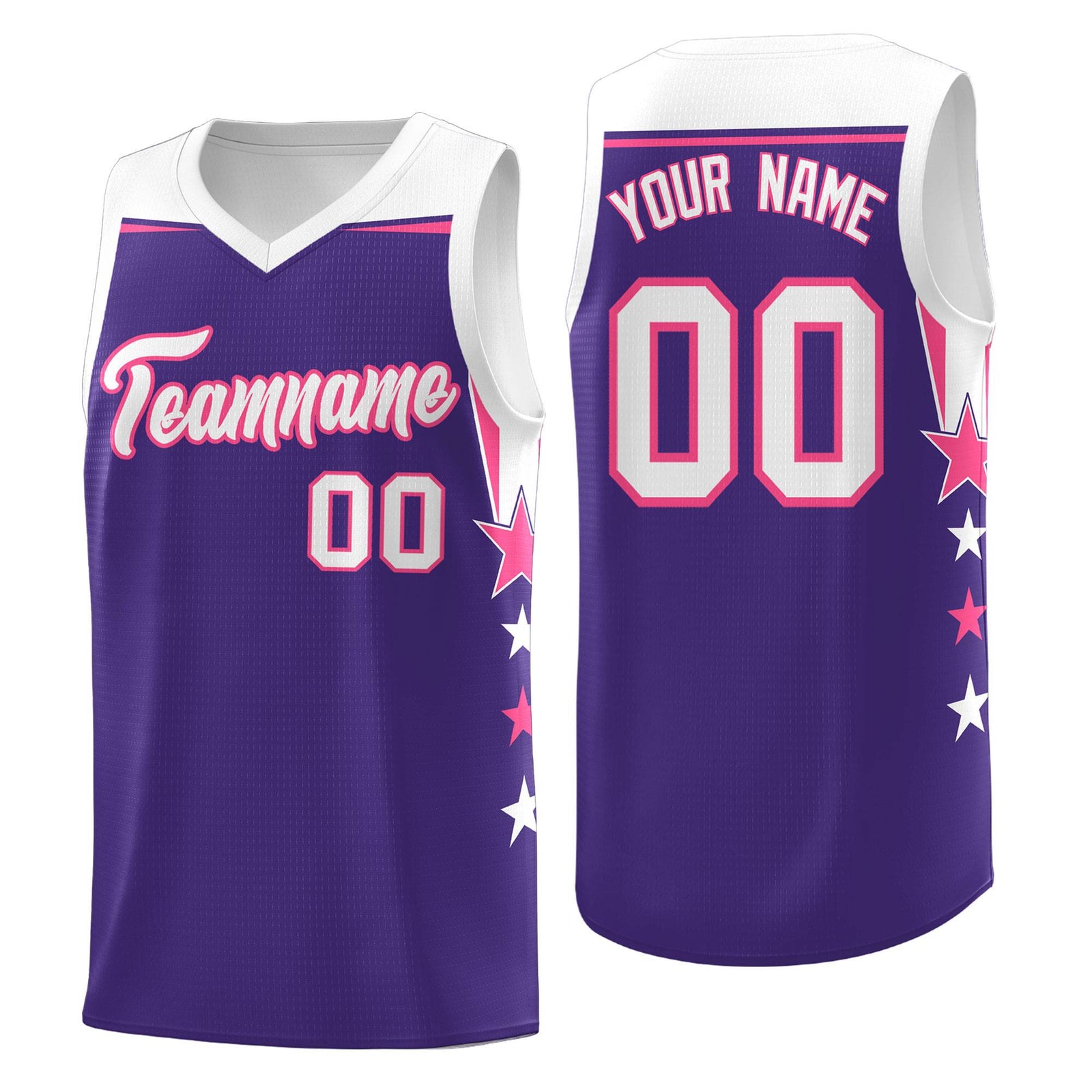 Custom Youth Basketball Uniform Purple White Two Tone Side Star Personalized Team Jersey