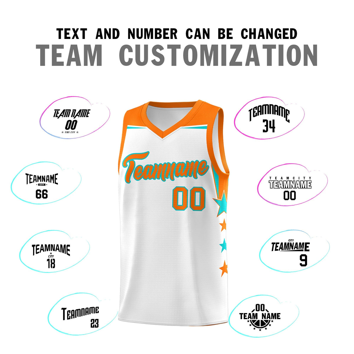 Custom Youth Basketball Uniform White Orange Two Tone Side Star Color Block Team Jersey