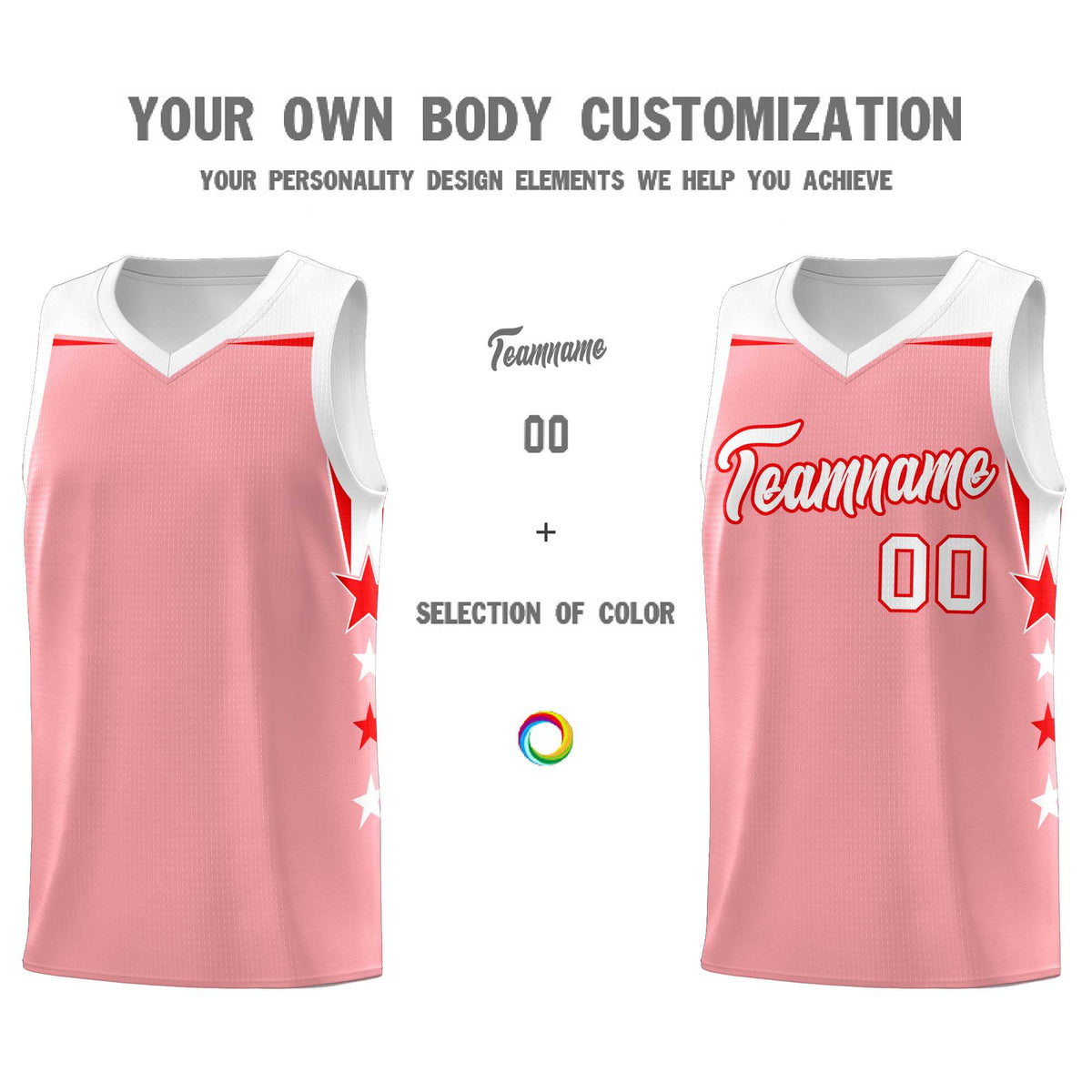 Custom Youth Basketball Uniform Light Pink White Two Tone Side Star Add Name Number & Logo