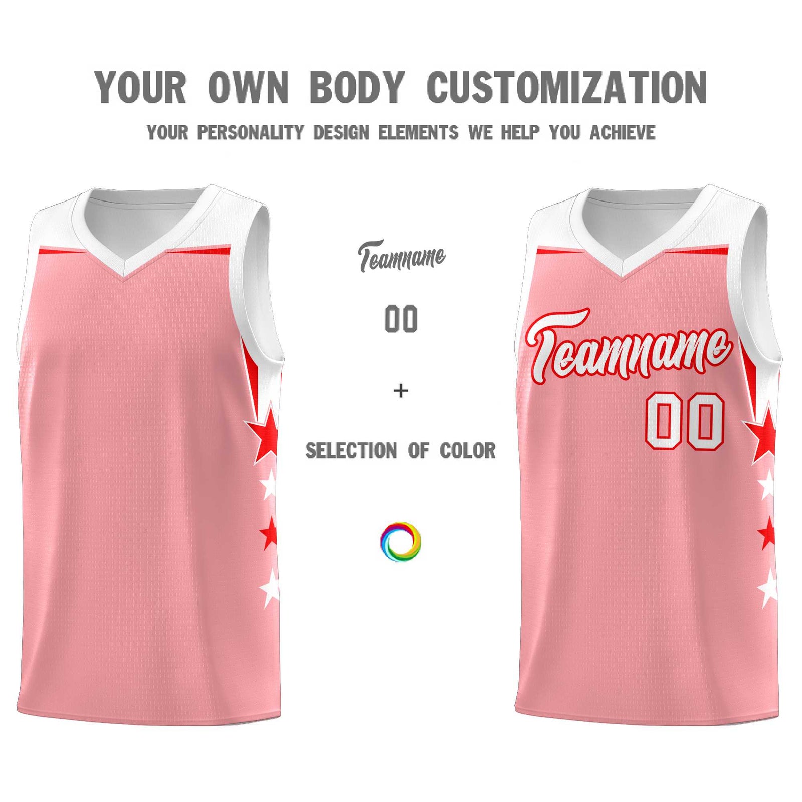 Custom Youth Basketball Uniform Light Pink White Two Tone Side Star Add Name Number & Logo