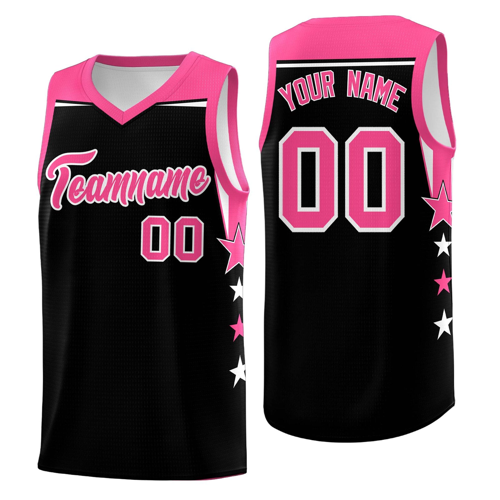 Custom Youth Basketball Uniform Black Pink Two Tone Side Star Personalized Team Jersey