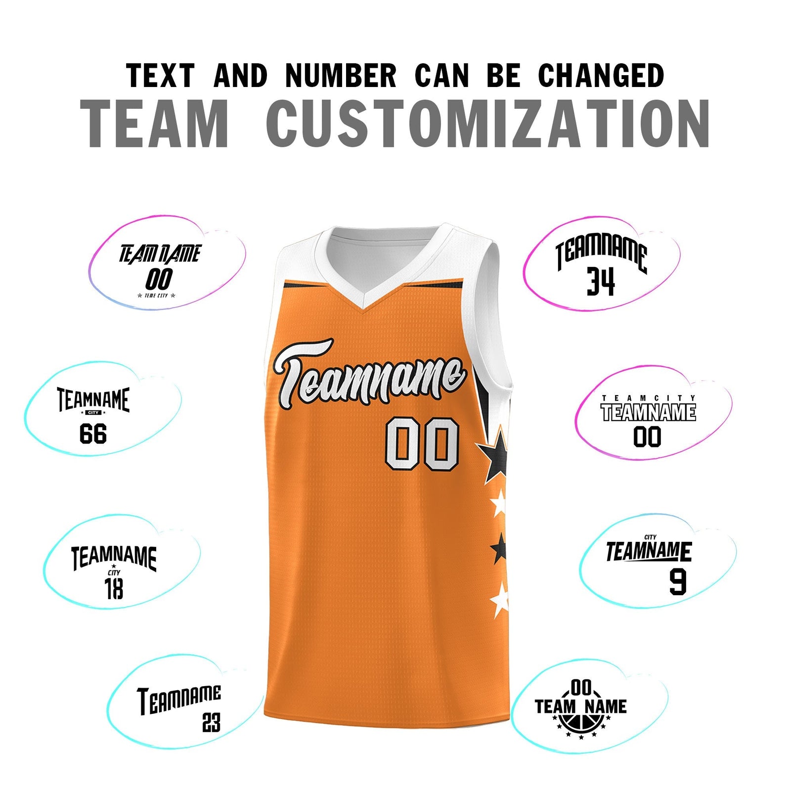 Custom Youth Basketball Uniform Gold Orange White Two Tone Side Star Add Name Number & Logo