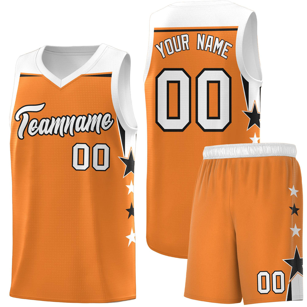 Custom Youth Basketball Uniform Gold Orange White Two Tone Side Star Add Name Number & Logo