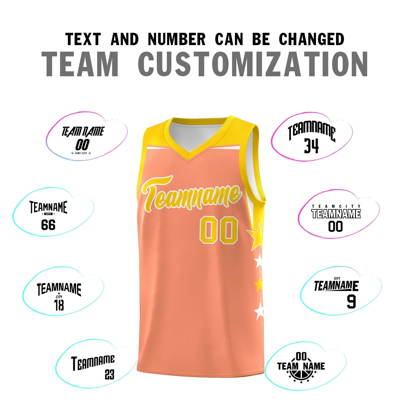 Custom Youth Basketball Uniform Light Orange Gold Two Tone Side Star Personalized Team Jersey