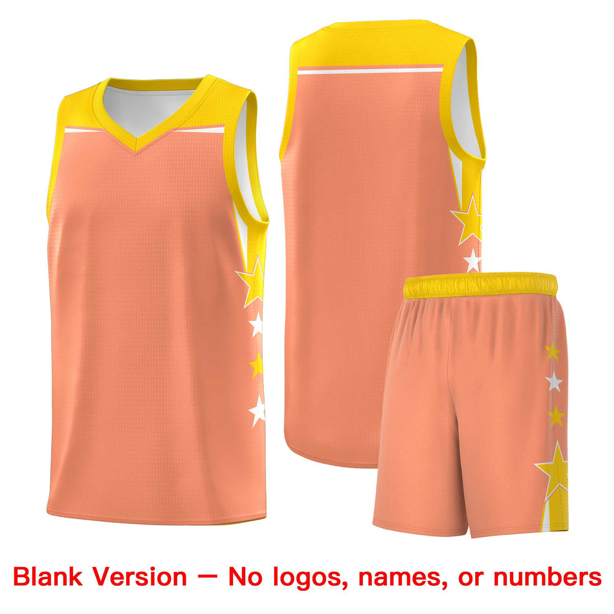 Custom Youth Basketball Uniform Light Orange Gold Two Tone Side Star Personalized Team Jersey