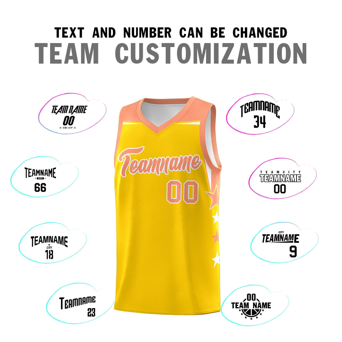 Custom Youth Basketball Uniform Gold Light Orange Two Tone Side Star Color Block Team Jersey
