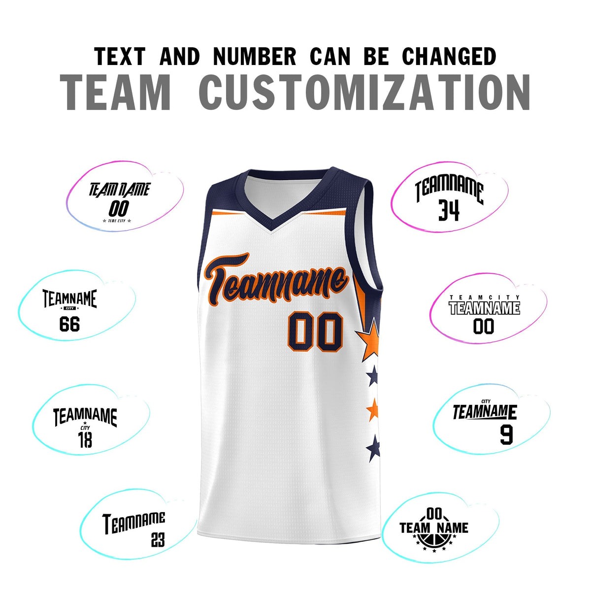 Custom Youth Basketball Uniform White Navy Two Tone Side Star Add Name Number & Logo