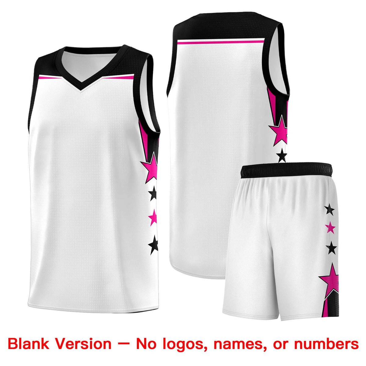 Custom Youth Basketball Uniform White Black Two Tone Side Star Add Name Number & Logo