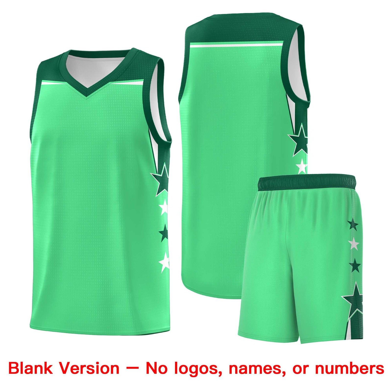 Custom Youth Basketball Uniform Green Kelly Green Two Tone Side Star Color Block Team Jersey