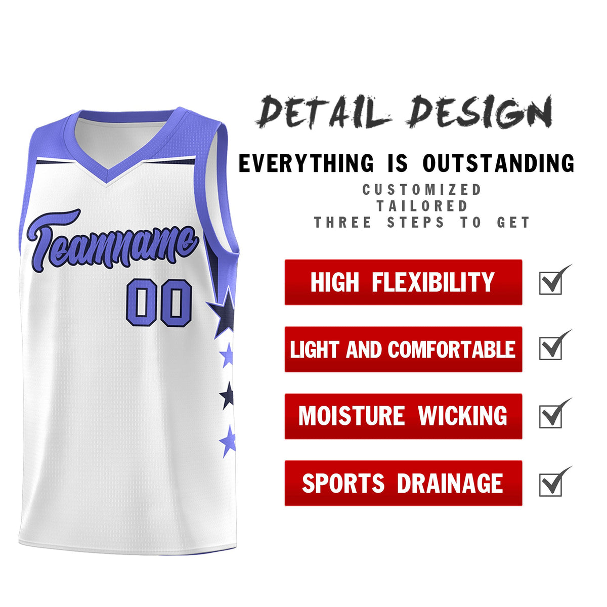 Custom Youth Basketball Uniform White Purple Two Tone Side Star Add Name Number & Logo