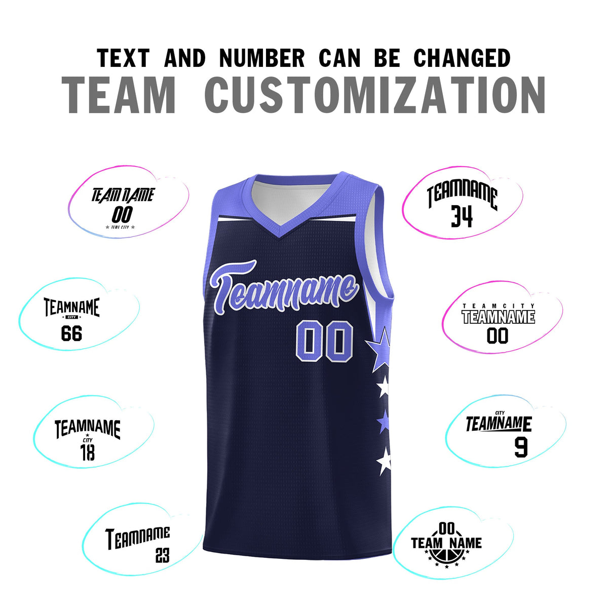 Custom Youth Basketball Uniform Navy Purple Two Tone Side Star Color Block Team Jersey