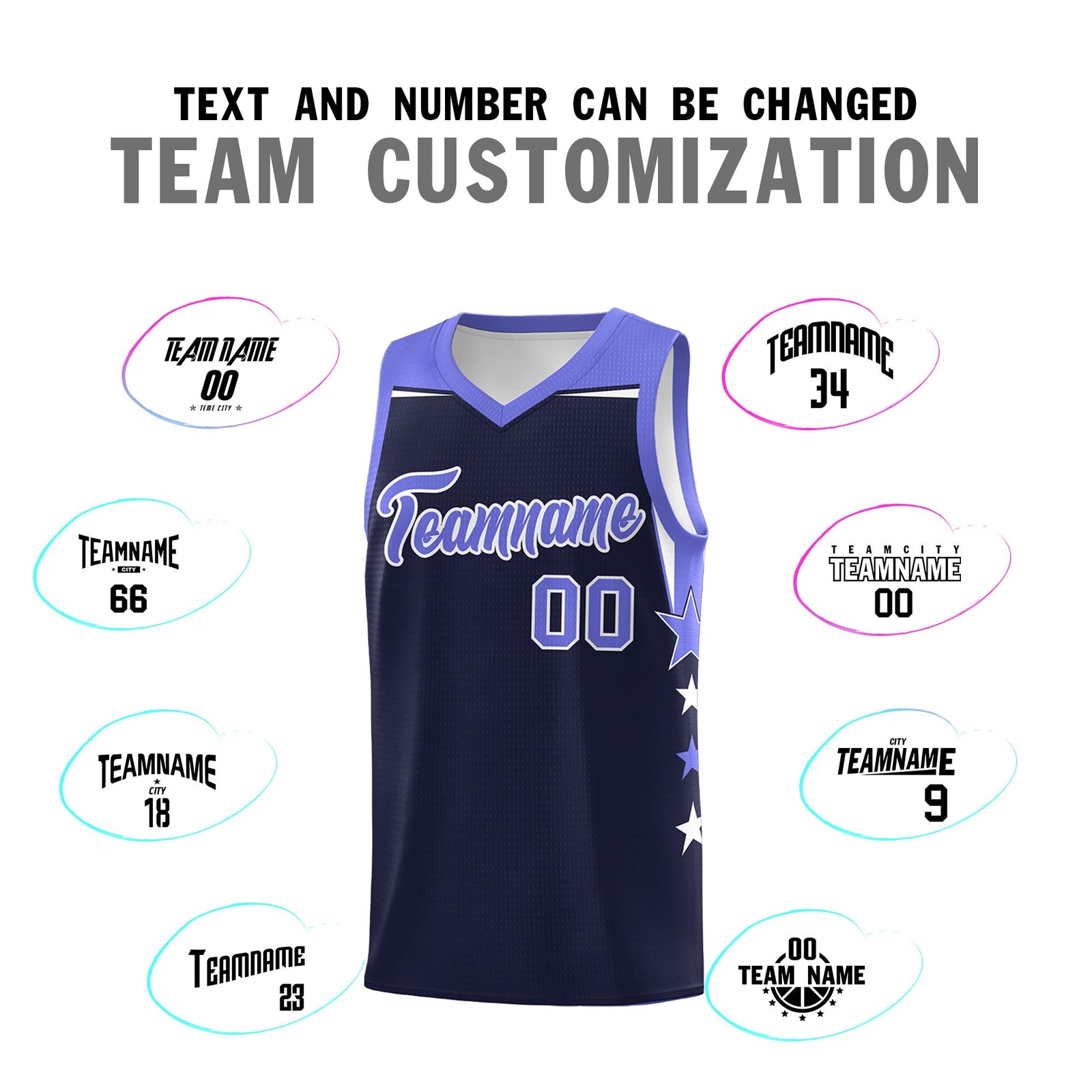Custom Youth Basketball Uniform Navy Purple Two Tone Side Star Color Block Team Jersey