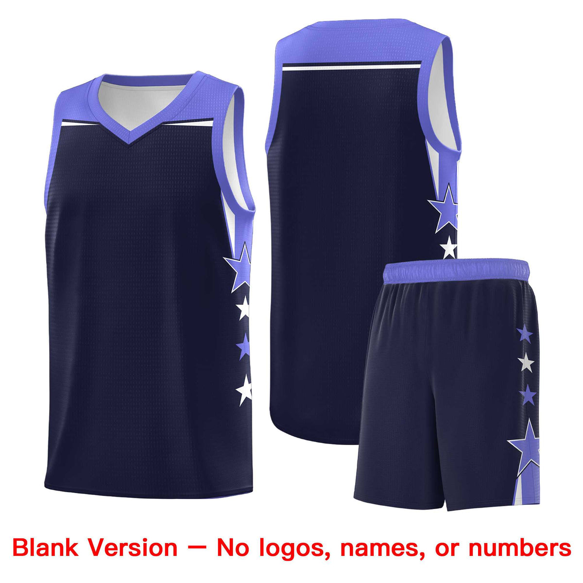 Custom Youth Basketball Uniform Navy Purple Two Tone Side Star Color Block Team Jersey