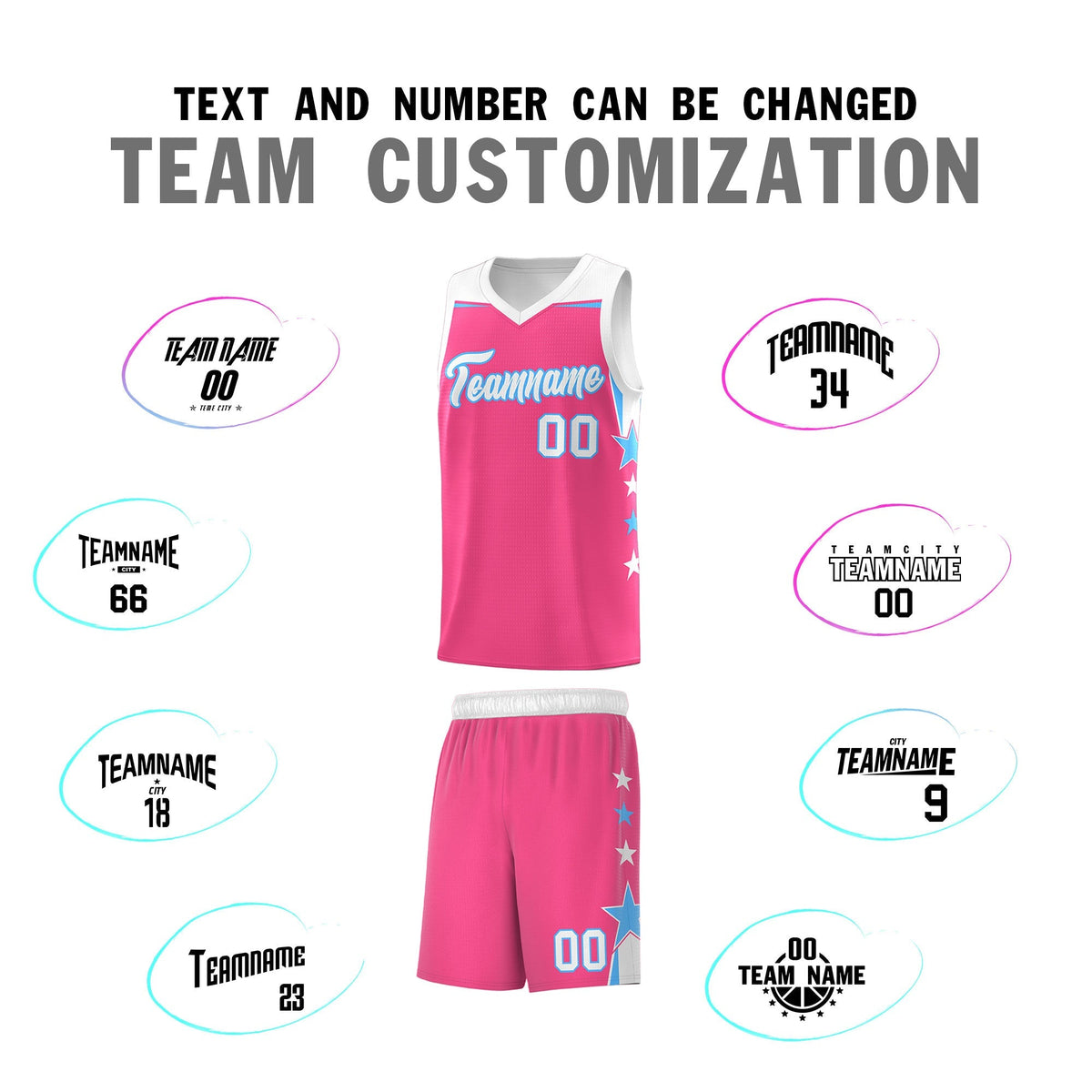 Custom Youth Basketball Uniform Pink White Two Tone Side Star Personalized Team Jersey