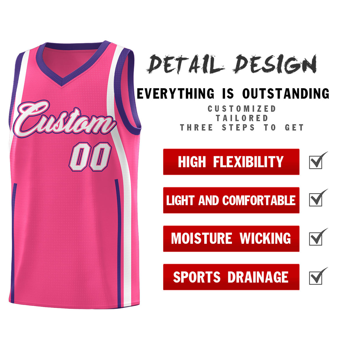 Custom Pink Purple-White Ribbon Pattern Basketball Kits