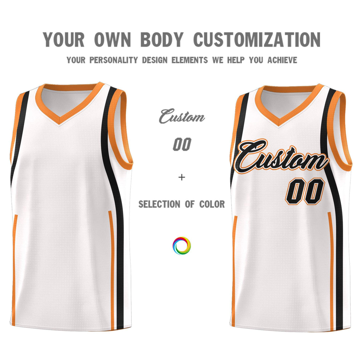 Custom White Gold Orange-Black Ribbon Pattern Basketball Kits