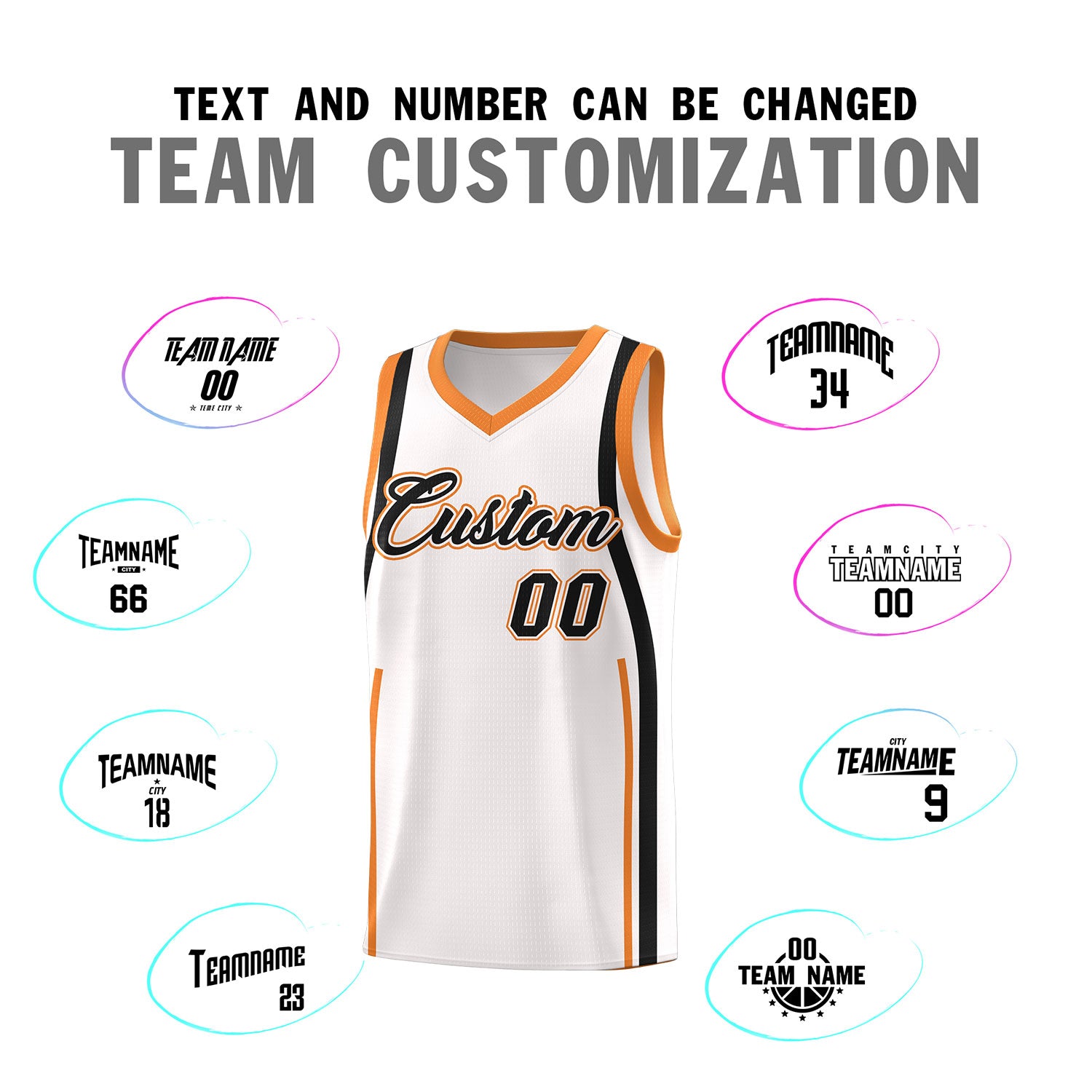 Custom White Gold Orange-Black Ribbon Pattern Basketball Kits