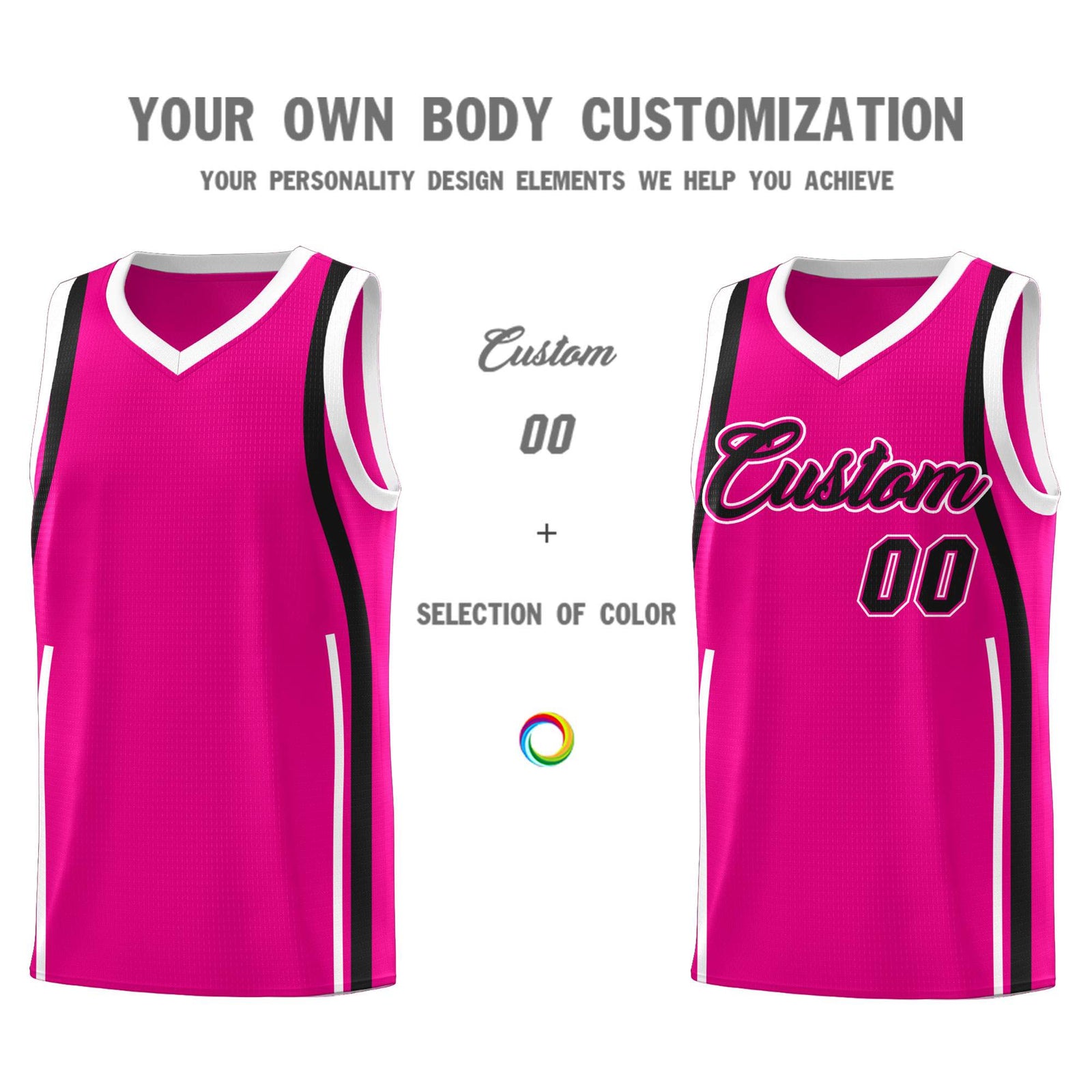 Custom Pink Black-White Ribbon Pattern Basketball Kits