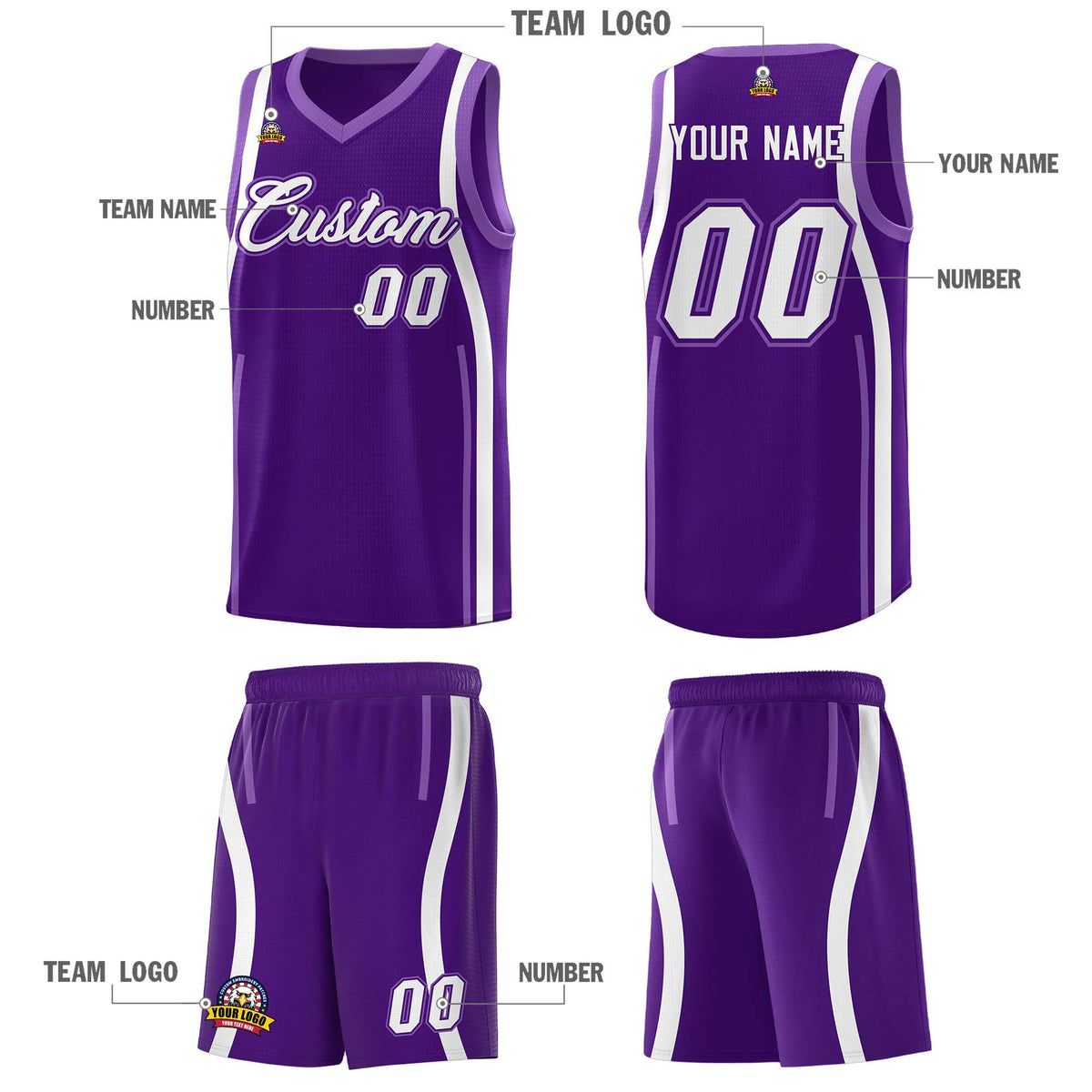 Custom Purple Light Purple-White Ribbon Pattern Basketball Kits