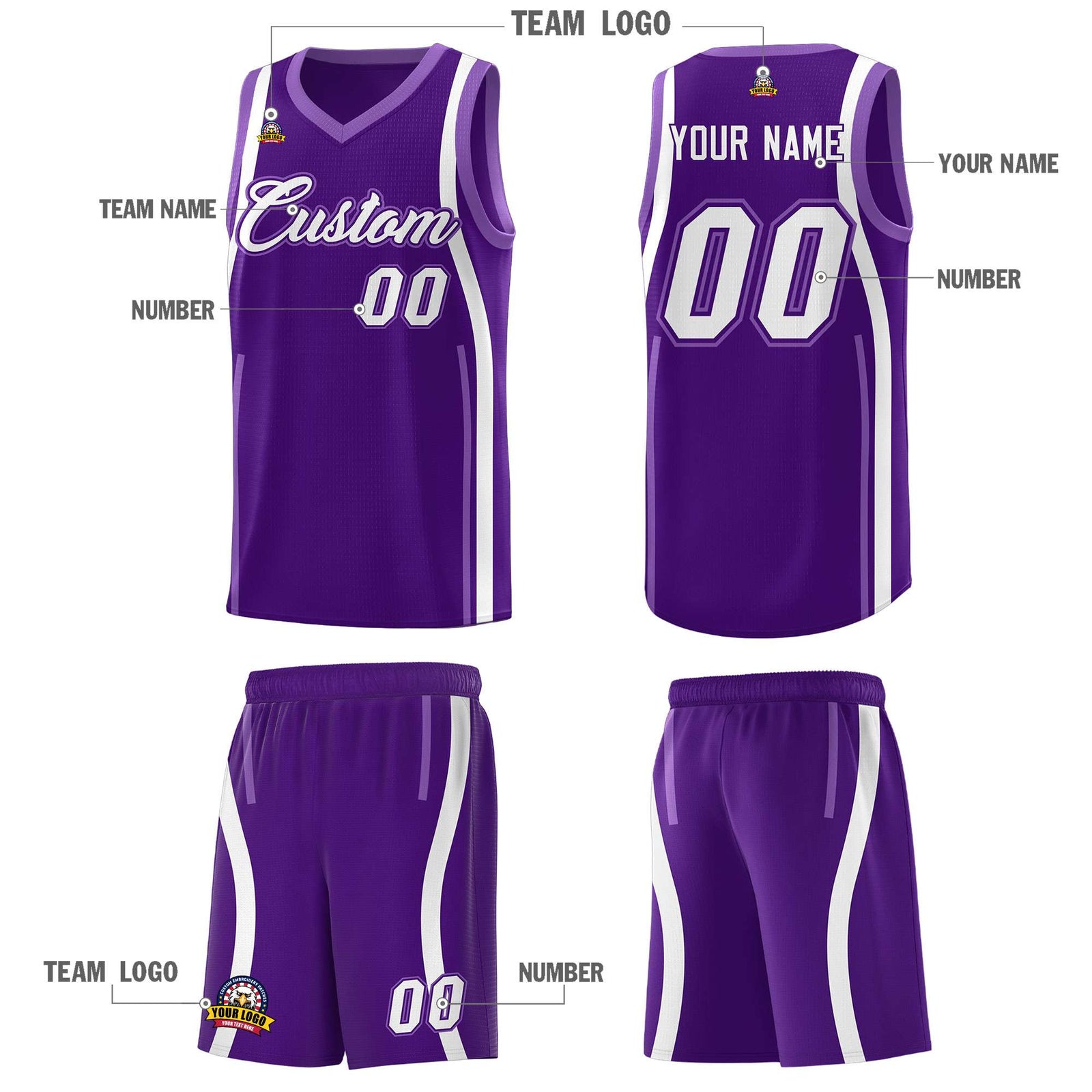 Custom Purple Light Purple-White Ribbon Pattern Basketball Kits