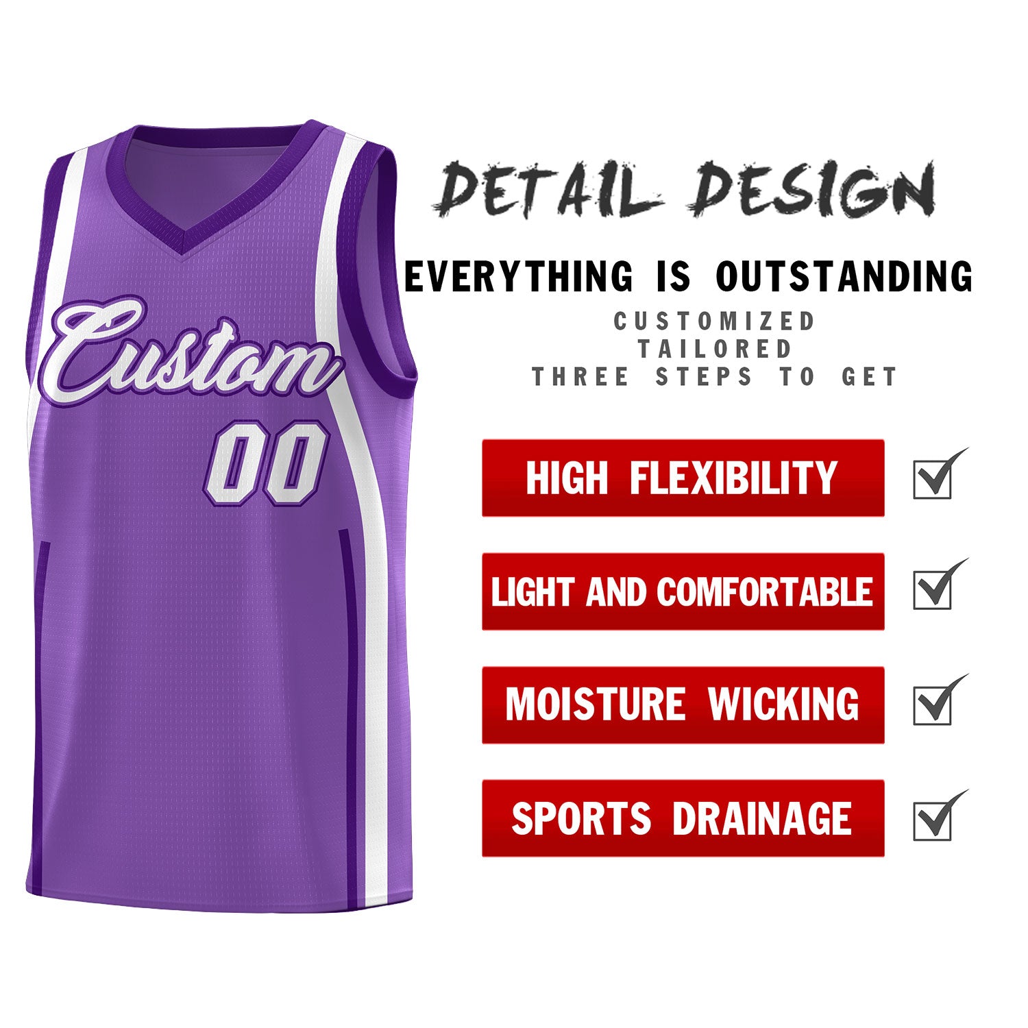 Custom Light Purple Purple-White Ribbon Pattern Basketball Kits