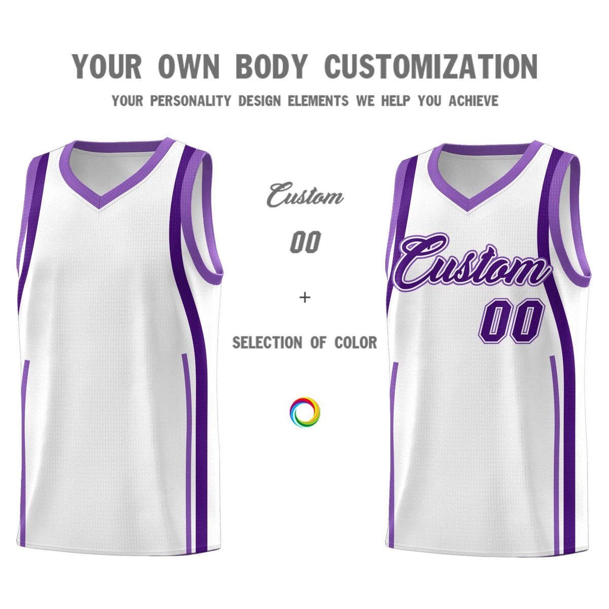 Custom White Purple-Light Purple Ribbon Pattern Basketball Kits