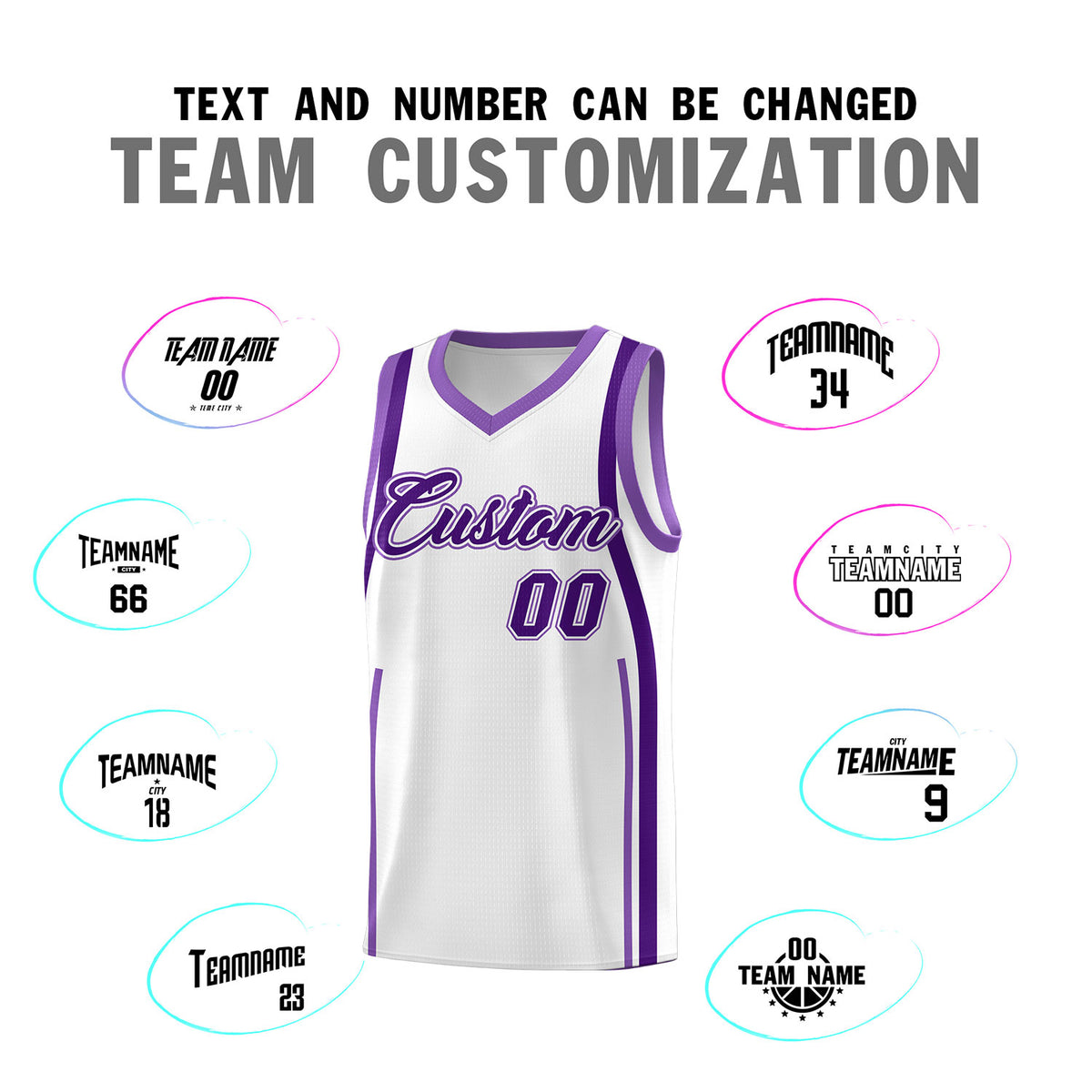 Custom White Purple-Light Purple Ribbon Pattern Basketball Kits